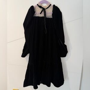 Black Long Sleeve Dress with Sheer Polka Dot Detail